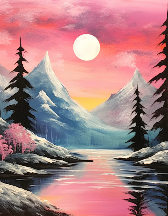Cardiff's Paint and Sip Paintvine Bob Ross Sunset 30/11/24